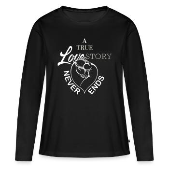 Alpaka Lama Love Story - Frauen Premium Bio Langarmshirt - Schwarz - Vorne - Julia (174cm)