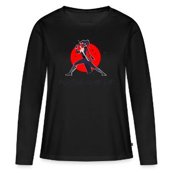 Combattant en pose de combat avec épée - T-shirt manches longues Premium bio Femme - noir - Devant - Julia (174cm)