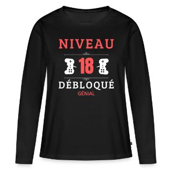 Niveau 18 débloqué - Génial ! - T-shirt manches longues Premium bio Femme - noir - Devant - Julia (174cm)