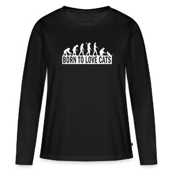 Cadeau d'amoureux des chats évolution chat - T-shirt manches longues Premium bio Femme - noir - Devant - Julia (174cm)