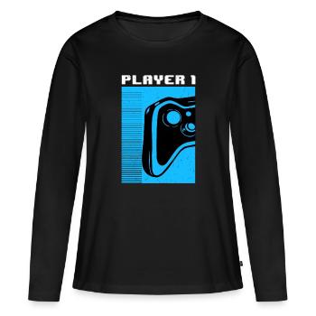 Joueur joueur 1 - T-shirt manches longues Premium bio Femme - noir - Devant - Julia (174cm)