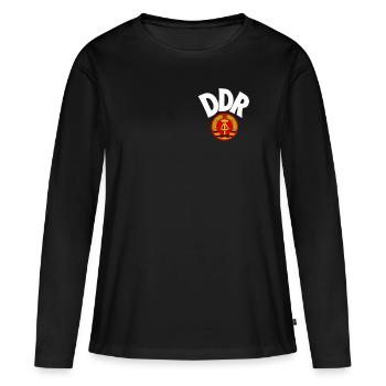 Maillot de football de la RDA - T-shirt manches longues Premium bio Femme - noir - Devant - Julia (174cm)
