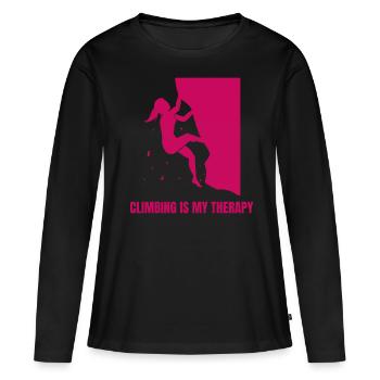 L’escalade est ma thérapie Bloc - T-shirt manches longues Premium bio Femme - noir - Devant - Julia (174cm)