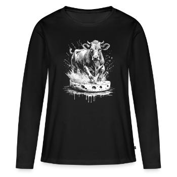 Chemise à raclette amusante pour les amateurs de fromage - T-shirt manches longues Premium bio Femme - noir - Devant - Julia (174cm)