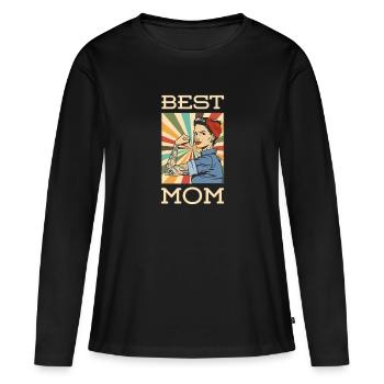 Best Mom Ever Beste Mama Retro Vintage Pin-Up Girl - Frauen Premium Bio Langarmshirt - Schwarz - Vorne - Julia (174cm)