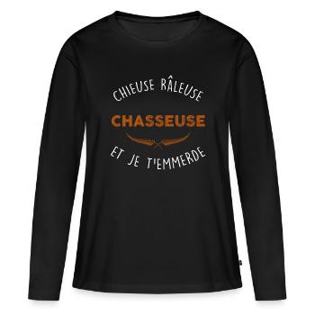 Chasse femme râleuse T-shirt chasseuse - T-shirt manches longues Premium bio Femme - noir - Devant - Julia (174cm)