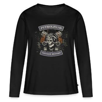 Petrolhead - Vintage Motors MC - Frauen Premium Bio Langarmshirt - Schwarz - Vorne - Julia (174cm)