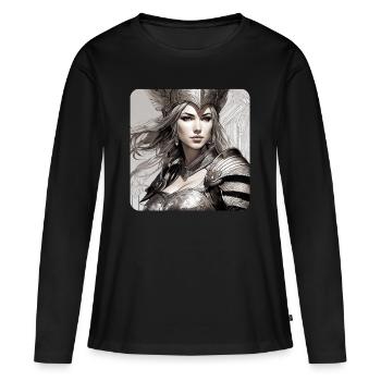 Fantasy Anime Fille Viking Germanique Trigues Moyen Âge - T-shirt manches longues Premium bio Femme - noir - Devant - Julia (174cm)