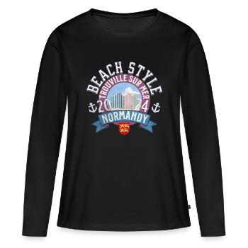 Beach style Normandy Trouville - T-shirt manches longues Premium bio Femme - noir - Devant - Julia (174cm)