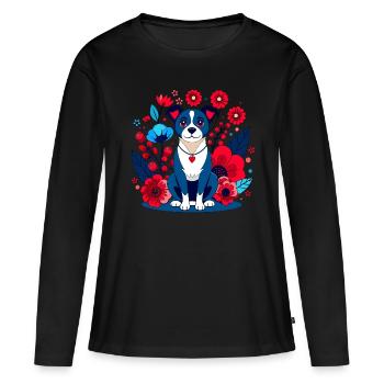 Niedliches Hündchen hält Wache - Frauen Premium Bio Langarmshirt - Schwarz - Vorne - Julia (174cm)