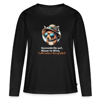 Écureuil avec lunettes et chapeau - T-shirt manches longues Premium bio Femme - noir - Devant - Julia (174cm)