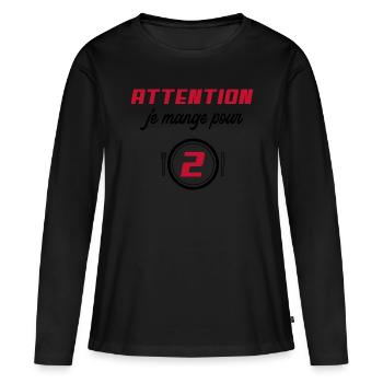 Attention je mange pour deux. Je mange pour 2. - T-shirt manches longues Premium bio Femme - noir - Devant - Julia (174cm)