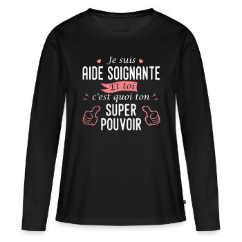 aide soignante profession métier aide soignante - T-shirt manches longues Premium bio Femme - noir - Devant - Julia (174cm)