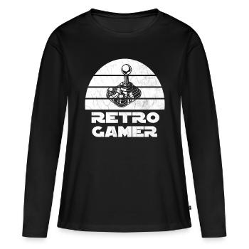 Retro Gamer Design avec joystick - T-shirt manches longues Premium bio Femme - noir - Devant - Julia (174cm)
