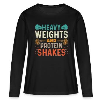 Musculation - Poids lourds et shakes protéinés - T-shirt manches longues Premium bio Femme - noir - Devant - Julia (174cm)