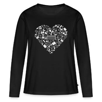 J'aime le football | Stade de sports de balle - T-shirt manches longues Premium bio Femme - noir - Devant - Julia (174cm)