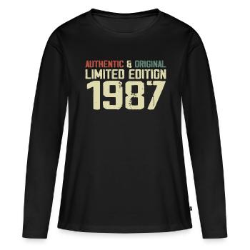 1987 Geburtstagsgeschenk 1987 Jahrgang 1987 Retro - Frauen Premium Bio Langarmshirt - Schwarz - Vorne - Julia (174cm)