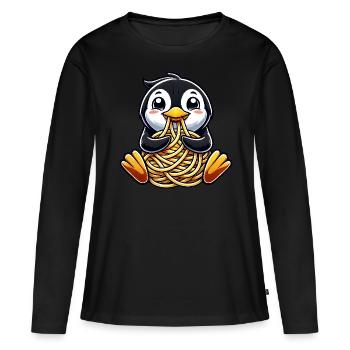 Un pingouin maladroit mange des spaghettis - T-shirt manches longues Premium bio Femme - noir - Devant - Julia (174cm)