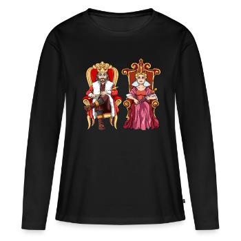 König Königin mit Krone auf dem Thron. - Frauen Premium Bio Langarmshirt - Schwarz - Vorne - Julia (174cm)