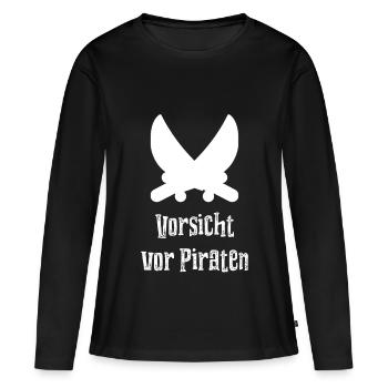 Vorsicht vor Piraten - Frauen Premium Bio Langarmshirt - Schwarz - Vorne - Julia (174cm)