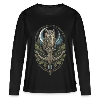 Arbalète Arbalétrier Hibou devant Moon - T-shirt manches longues Premium bio Femme - noir - Devant - Julia (174cm)