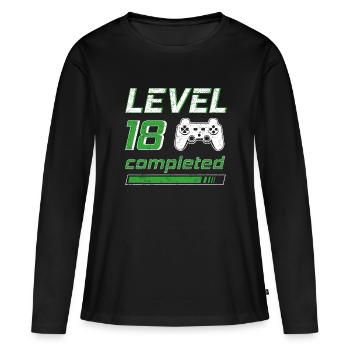 18 Geburtstag Gamer Level 18 completed Geschenk - Frauen Premium Bio Langarmshirt - Schwarz - Vorne - Julia (174cm)