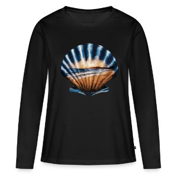 Muschel Strand Szene Serene Ozean Landschaft - Frauen Premium Bio Langarmshirt - Schwarz - Vorne - Julia (174cm)
