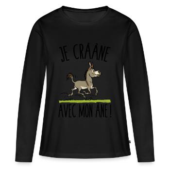 Je crâne avec mon âne (âne gris) - T-shirt manches longues Premium bio Femme - noir - Devant - Julia (174cm)