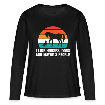 Amoureux des chevaux Équitation équestre - T-shirt manches longues Premium bio Femme - noir - Devant - Julia (174cm)