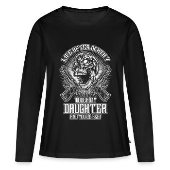 Fass meine Tochter nicht an - EN - Frauen Premium Bio Langarmshirt - Schwarz - Vorne - Julia (174cm)