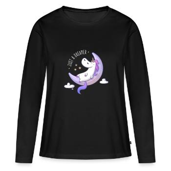 Juste un rêveur - Licorne rêveuse - T-shirt manches longues Premium bio Femme - noir - Devant - Julia (174cm)