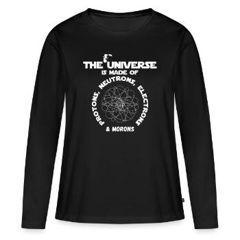 L'Univers Protons Neutrons Elecrons Atrocités Cadeau - T-shirt manches longues Premium bio Femme - noir - Devant - Julia (174cm)