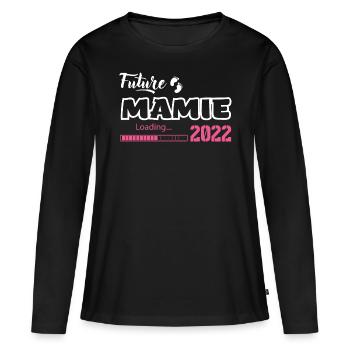 Future mamie grand mère 2022 Cadeau Bientôt mamie - T-shirt manches longues Premium bio Femme - noir - Devant - Julia (174cm)