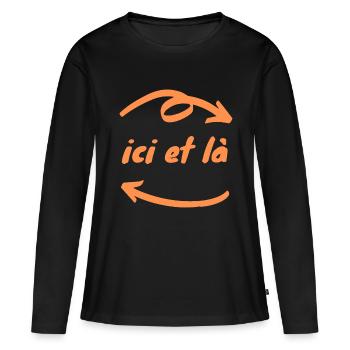 Ici et là flèches Direction Chemin (Orange) - T-shirt manches longues Premium bio Femme - noir - Devant - Julia (174cm)