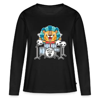 Lion à la batterie - T-shirt manches longues Premium bio Femme - noir - Devant - Julia (174cm)