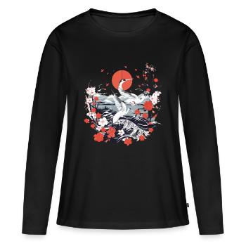Japanische Folklore - Frauen Premium Bio Langarmshirt - Schwarz - Vorne - Julia (174cm)