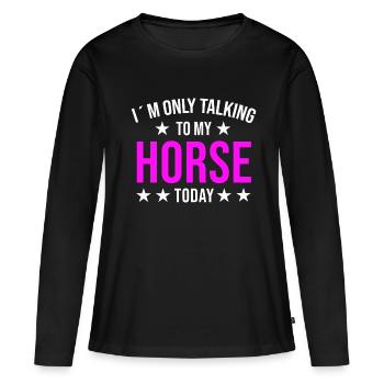 Amoureux des chevaux Équitation équestre - T-shirt manches longues Premium bio Femme - noir - Devant - Julia (174cm)