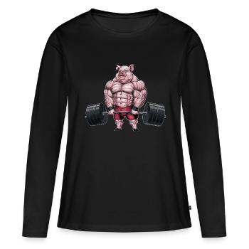 Schwein Gewichtheben Fitness-Studio - Frauen Premium Bio Langarmshirt - Schwarz - Vorne - Julia (174cm)