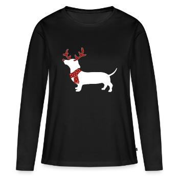 Teckel de Noël Teckel avec des bois - T-shirt manches longues Premium bio Femme - noir - Devant - Julia (174cm)