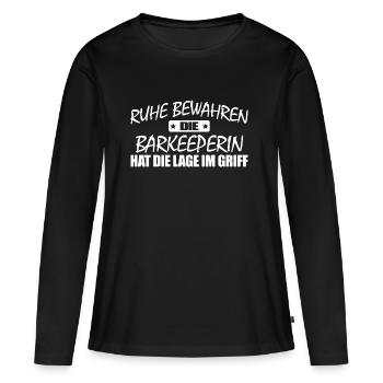 Barkeeperin-Ruhe bewahren-entspann Dich - Frauen Premium Bio Langarmshirt - Schwarz - Vorne - Julia (174cm)