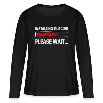 Bitte warten - Frauen Premium Bio Langarmshirt - Schwarz - Vorne - Julia (174cm)