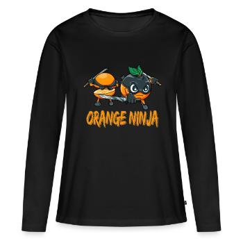 Orange Ninja Frucht Früchte Orangensaft - Frauen Premium Bio Langarmshirt - Schwarz - Vorne - Julia (174cm)