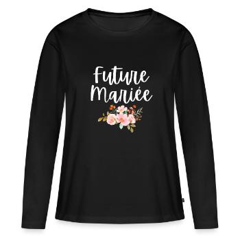 Future mariée bouquet de fleurs - T-shirt manches longues Premium bio Femme - noir - Devant - Julia (174cm)