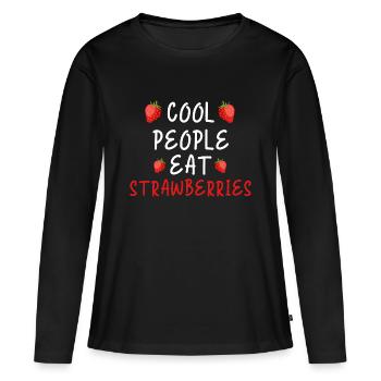 Fraises drôles Proverbe fraises - T-shirt manches longues Premium bio Femme - noir - Devant - Julia (174cm)