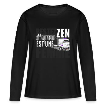 Femme chauffeur poids lourd routier camion humour - T-shirt manches longues Premium bio Femme - noir - Devant - Julia (174cm)