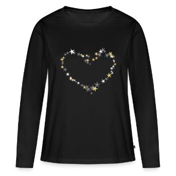 étoiles coeur saint valentin - T-shirt manches longues Premium bio Femme - noir - Devant - Julia (174cm)