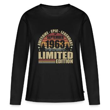 1963 September 1963 Anniversary September 1963 - Women's Premium Organic Long Sleeve Shirt - black - Front - Julia (174cm)