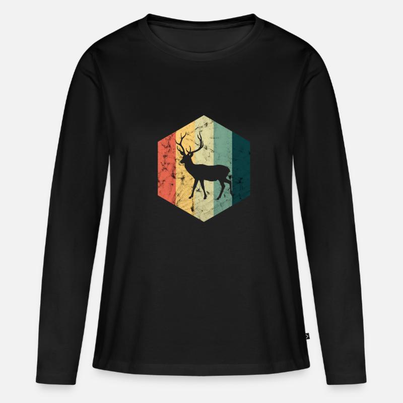 Hirsch - Frauen Premium Bio Langarmshirt - Schwarz