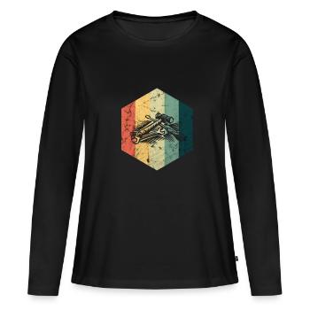 Outil - T-shirt manches longues Premium bio Femme - noir - Devant - Julia (174cm)