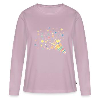 Confettis de fête avec des frites joyeusement colorées - T-shirt manches longues Premium bio Femme - rose poudré - Devant - Julia (174cm)